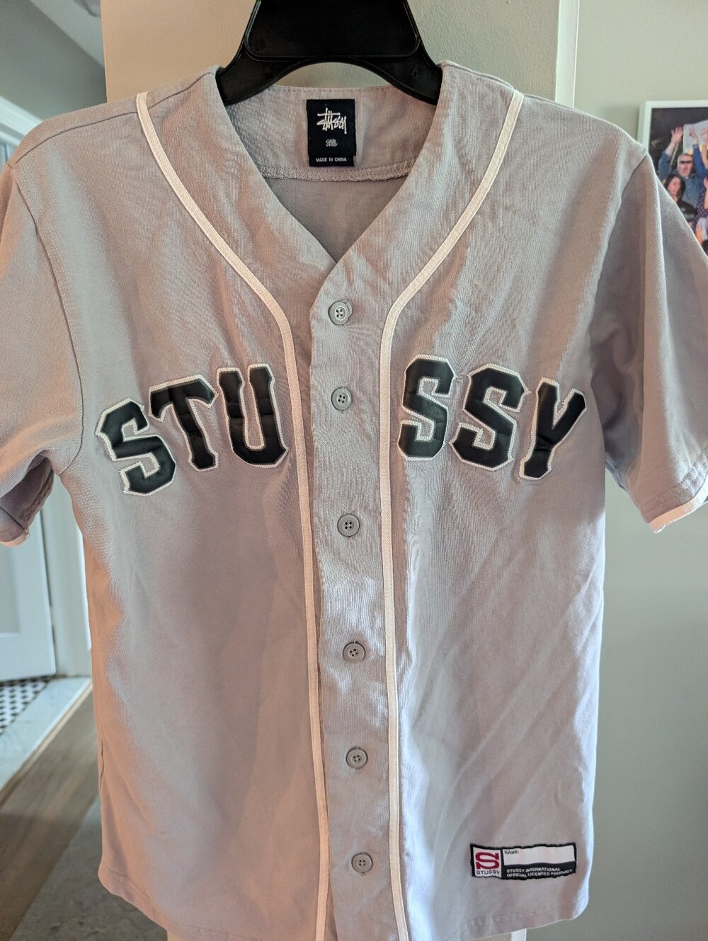 Stussy classic Baseball cotton jersey shirt, Gray, Size S